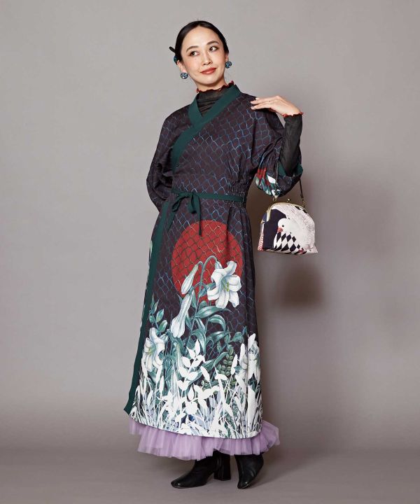 TAMAO SHIGEMUNE x KAYA Modern Kimono Dress BK HATO TAMAO SHIGEMUNE x KAYA Modern Kimono Dress BK HATO