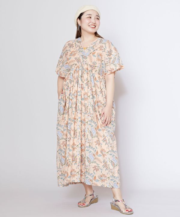 block print cotton dresses Block Printed Lilac Blue Floral Cotton Dress 'Cassidy'
