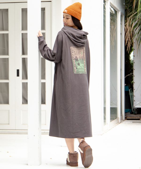 SURF＆Palms Puff Print Hoodie Dress - Ametsuchi