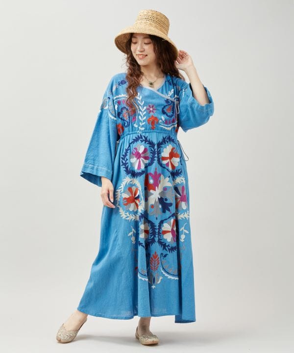 Statement Embroidery Bohemian Crossover Dress - Ametsuchi Statement Embroidery Bohemian Crossover Dress - Ametsuchi