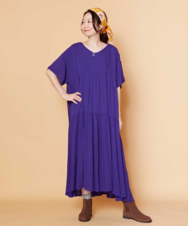 Rayon Crepe Tiered Dress PINK