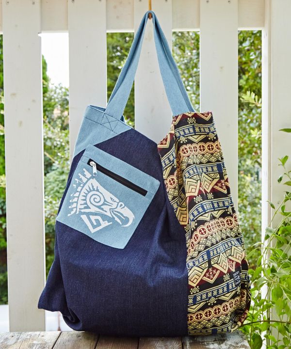 Large Tote Convertible Bag Navy Blue - Fortunata Patchwork