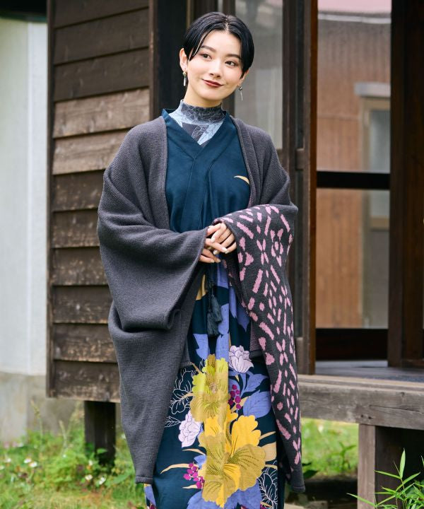 Japanese Crest Motif Knitted KIMONO Cardigan by Kaya - Ametsuchi