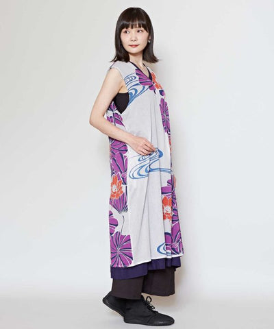 WATARI - Vestido reversible de algodón con estampado de rosas