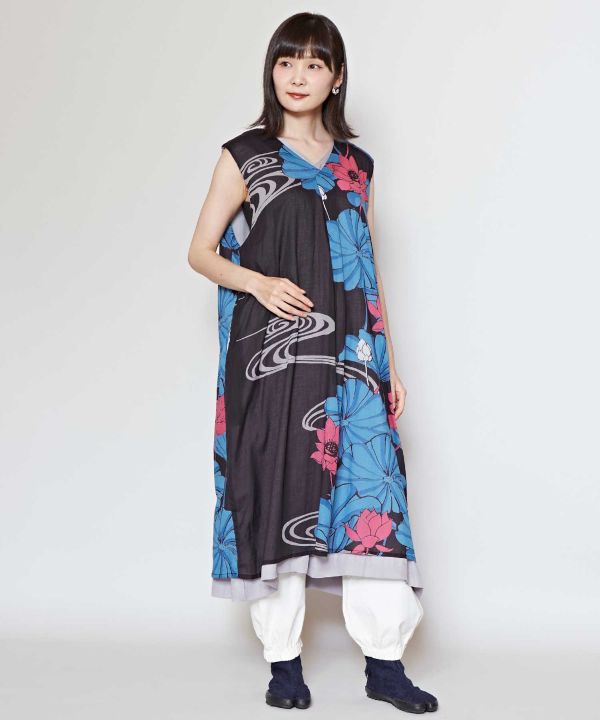 WATARI - 코튼 로즈 프린트 리버서블 드레스