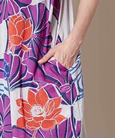 WATARI - Cotton Rose Print Reversible Dress