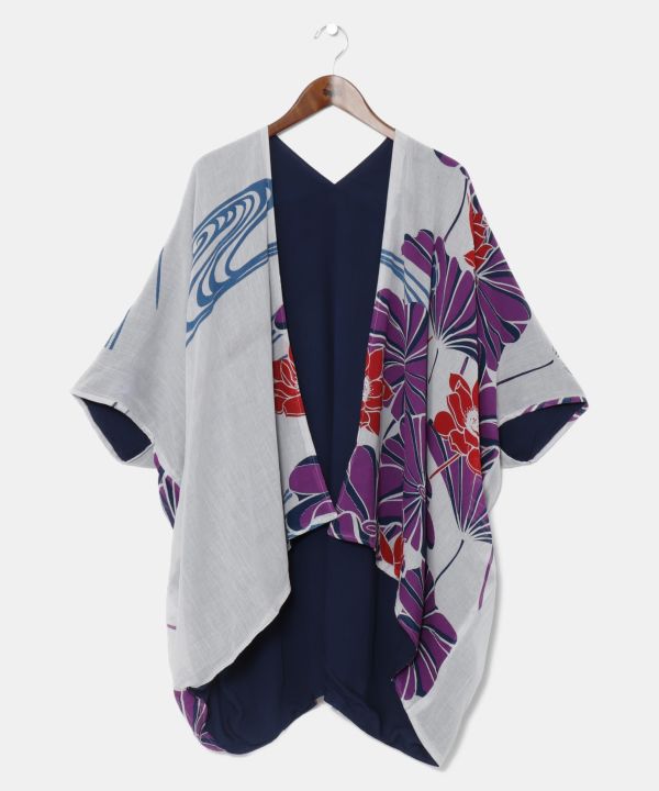 WATARI - Kimono réversible en coton imprimé rose