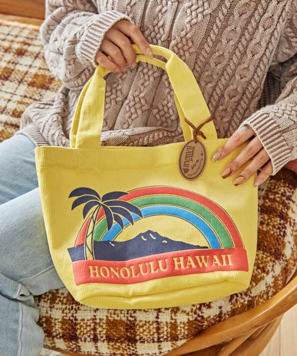 ハワイアンデザイン コーデュロイハンドバッグ