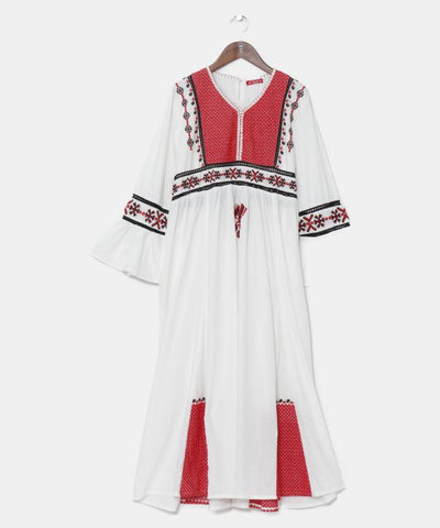 Flare Sleeve Embroidered Dress