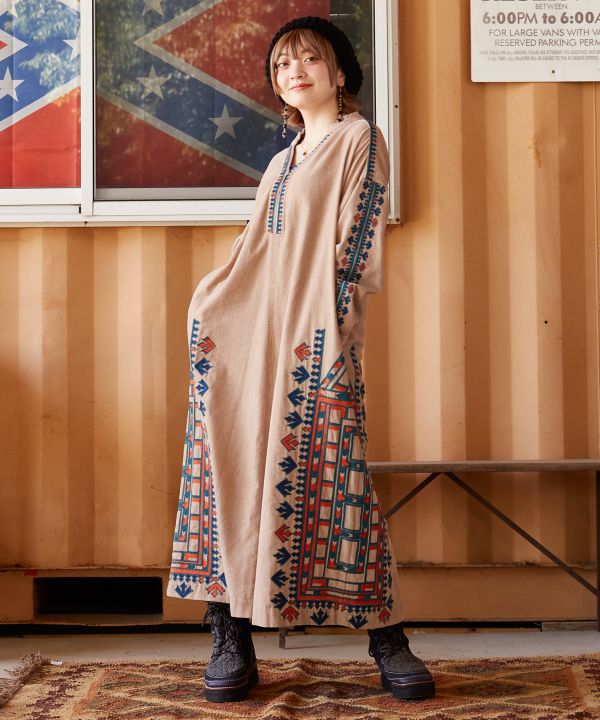 Embroidered Corduroy Dress