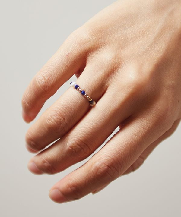 Cubic Lapis Lazuli Beaded Ring