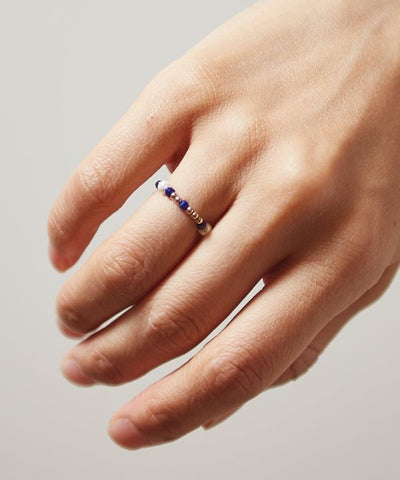 Cubic Lapis Lazuli Beaded Ring