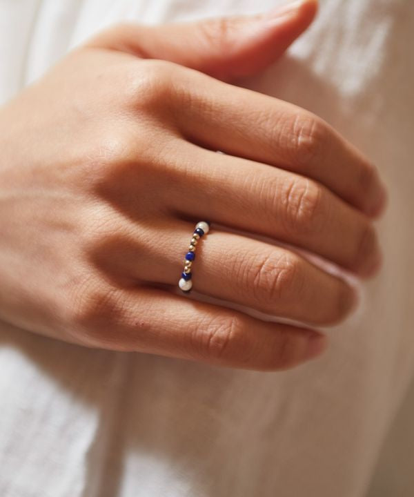 Cubic Lapis Lazuli Beaded Ring