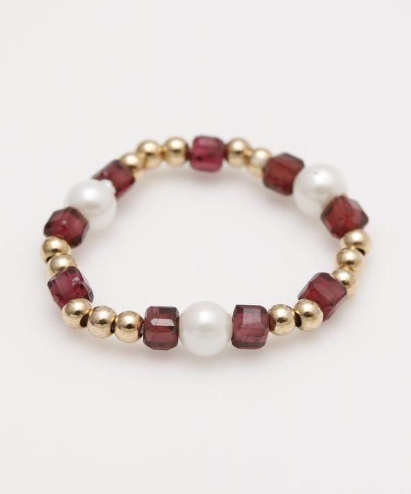 キュービックガーネットビーズリング