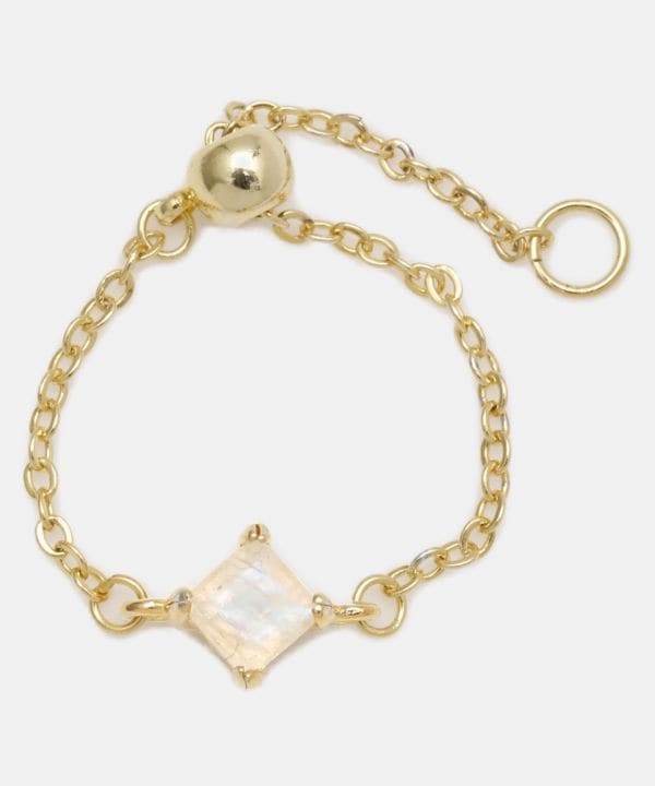 レインボームーンストーンチャームチェーンリング