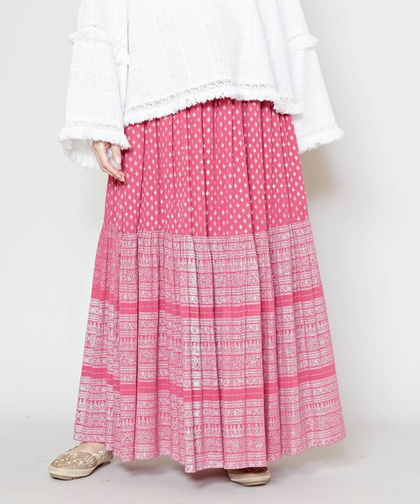 Foil Print Tiered Skirt