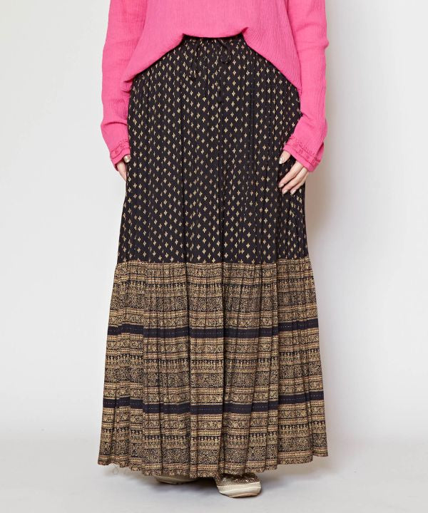 Foil Print Tiered Skirt