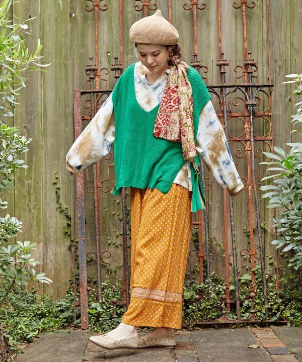 Foil Print Tiered Wide Pants