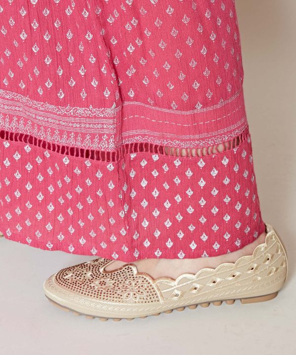 Foil Print Tiered Wide Pants