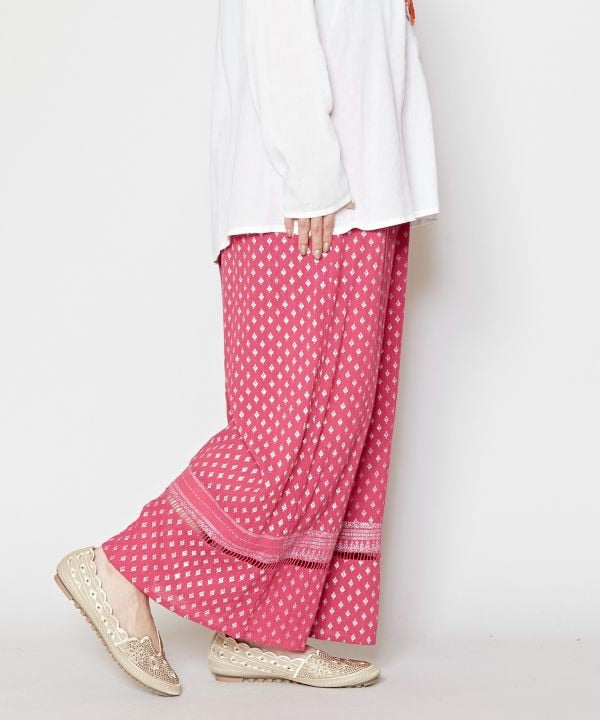 Foil Print Tiered Wide Pants