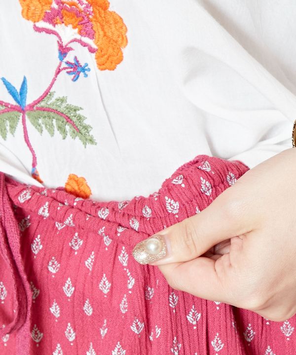 Foil Print Tiered Wide Pants