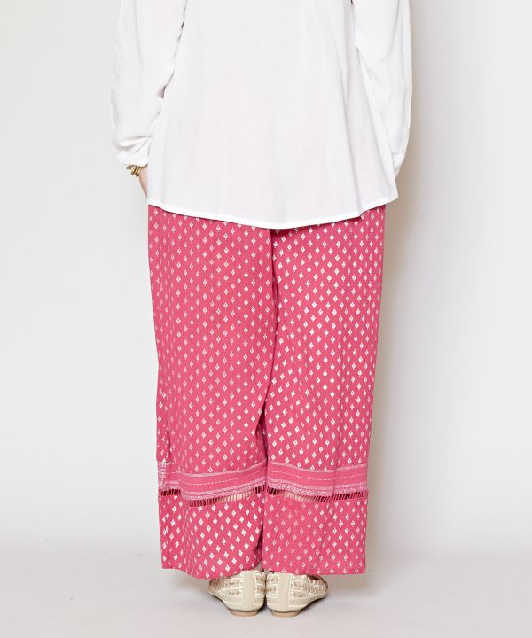 Foil Print Tiered Wide Pants