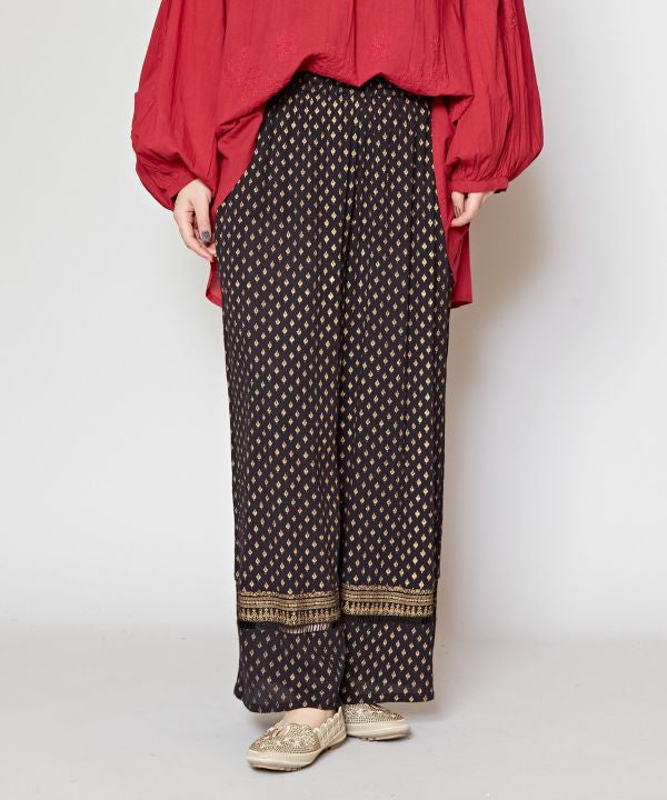 Foil Print Tiered Wide Pants
