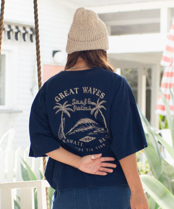 Camiseta de algodón lavado SURF＆Palms