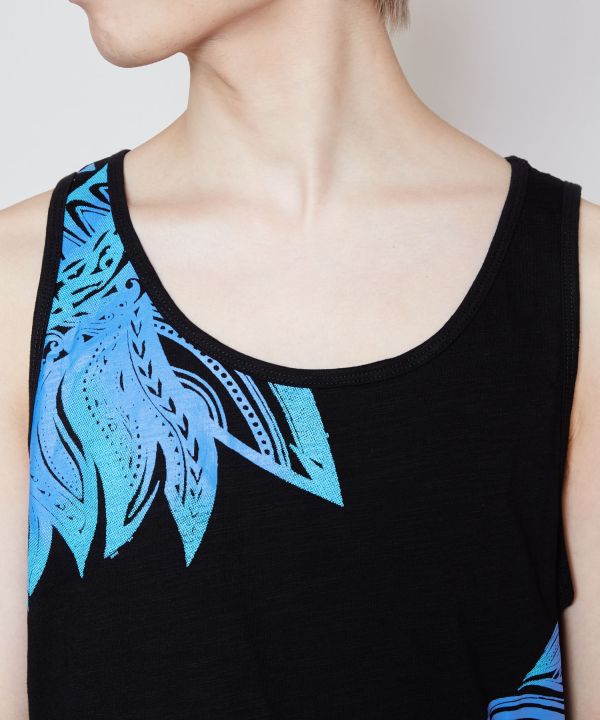 Tribal Feather Print Tank Top Tops by AMINA - Ametsuchi