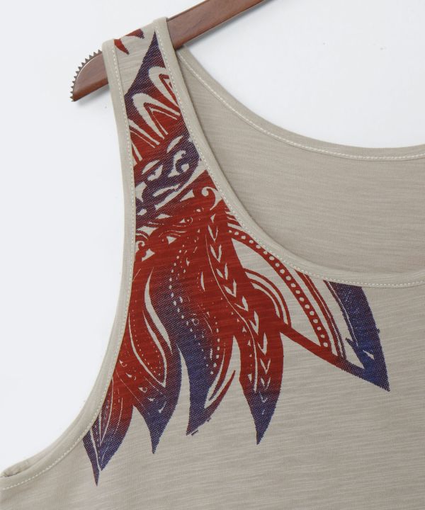 Tribal Feather Print Tank Top Tops by AMINA - Ametsuchi