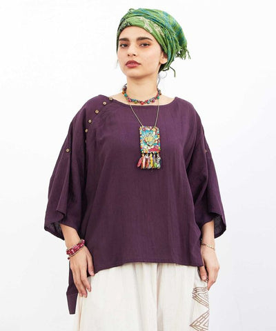 Linen Blend Slouchy Bohemian Top