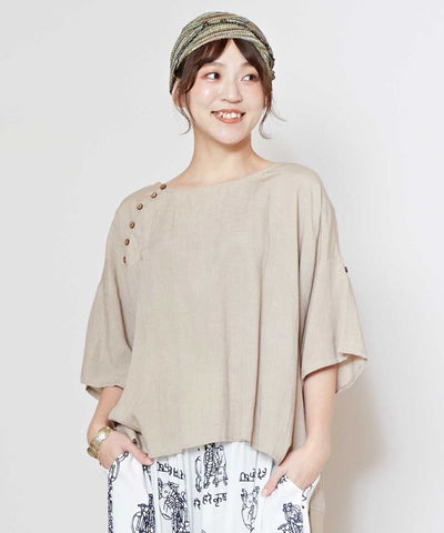 Linen Blend Slouchy Bohemian Top