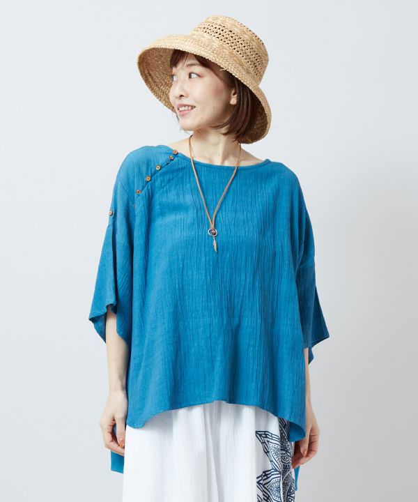Linen Blend Slouchy Bohemian Top Tops by AMINA - Ametsuchi