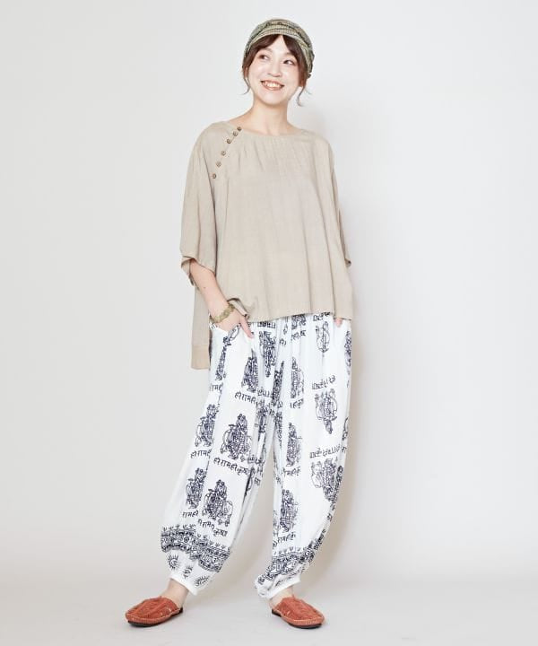 Linen Blend Slouchy Bohemian Top Tops by AMINA - Ametsuchi
