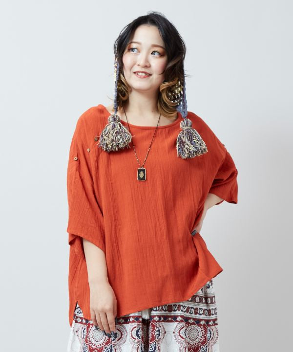 Linen Blend Slouchy Bohemian Top Tops by AMINA - Ametsuchi