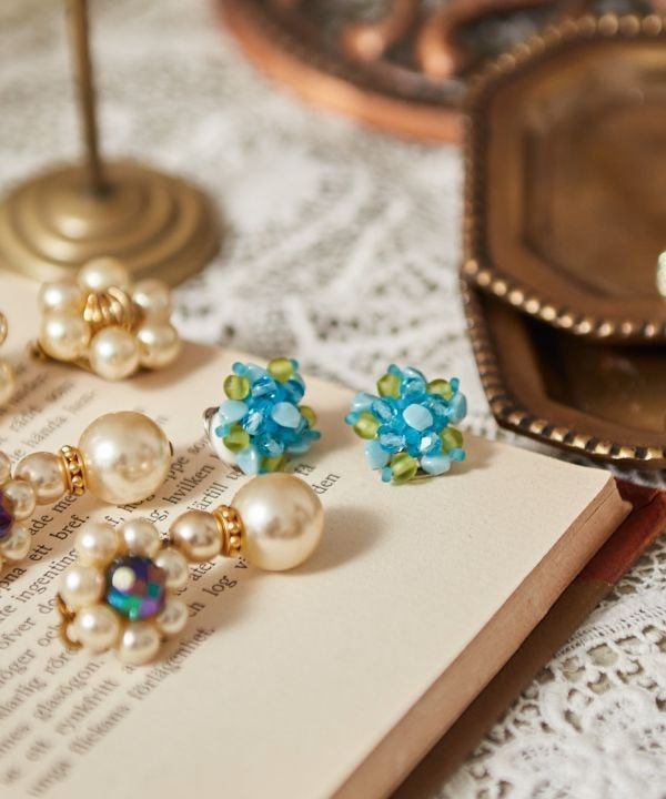 Czech Glass Flower Clip Earrings
