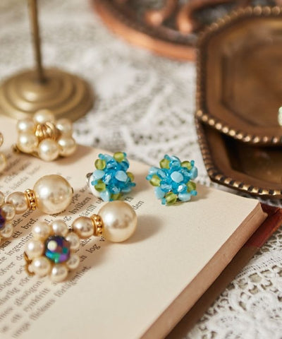 Czech Glass Flower Clip Earrings