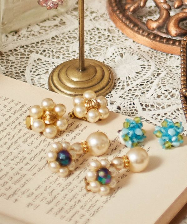 Czech Glass Flower Clip Earrings