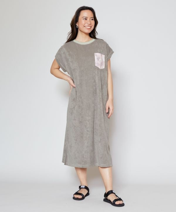 파일 패브릭 프렌치 슬리브 드레스
