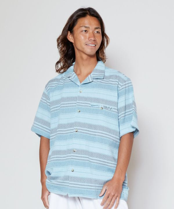 SURF＆Palms Striped Open Collar Shirt