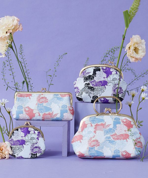 NEKO to HANA - GAMAGUCHI Round Pouch Bags & Purses by Kaya - Ametsuchi