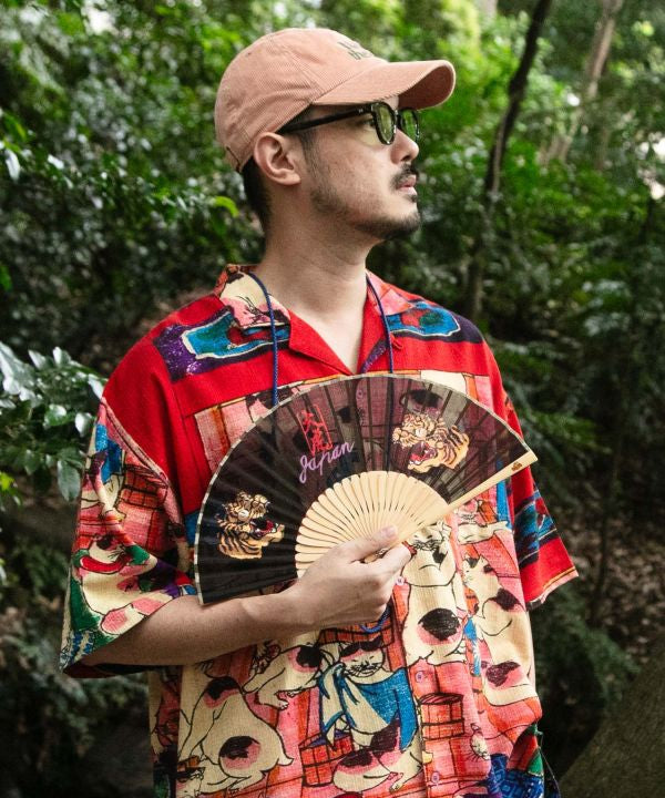 Ukiyoe Pattern Sensu Fan with Shoulder Strap by Kaya - Ametsuchi