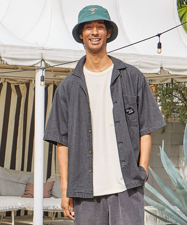 SURF＆Palms Open Collar Denim Shirt