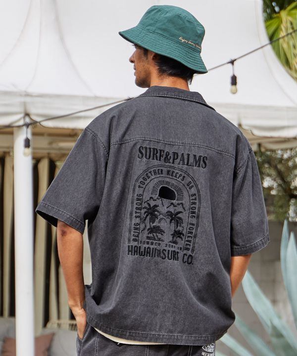 SURF＆Palms Open Collar Denim Shirt