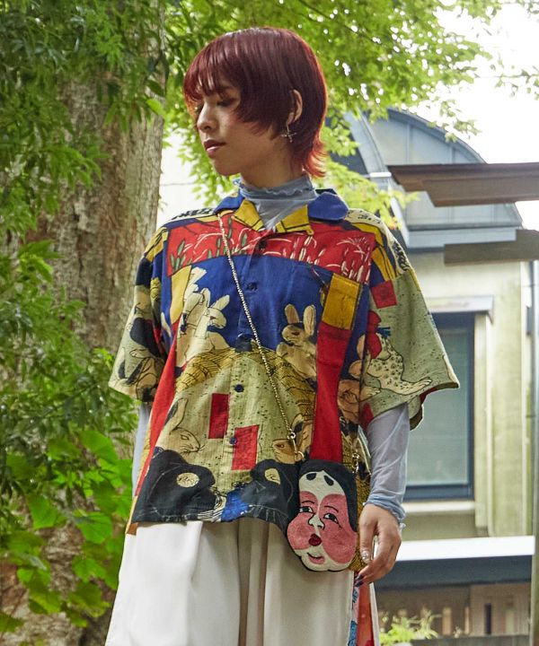 Japanese Mask Beaded Shoulder Bag