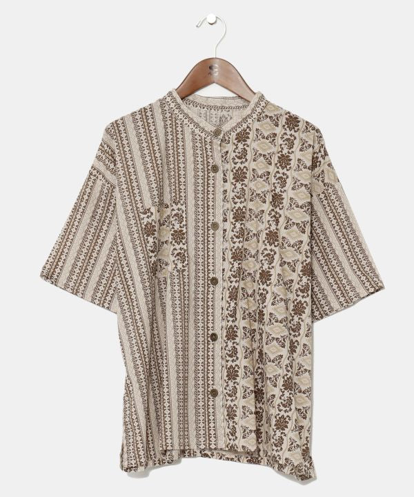 Flower x Stripe Band Collar Shirt