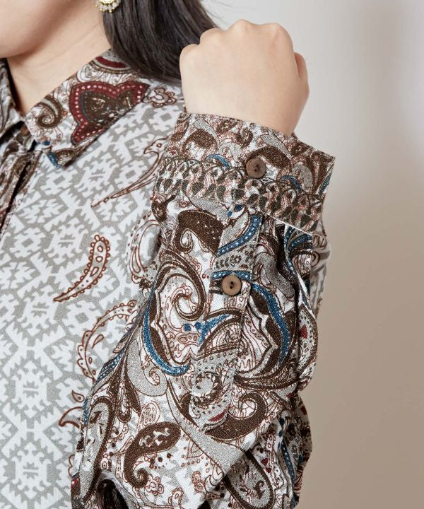 Paisly Printed Shirt Tops by AMINA - Ametsuchi