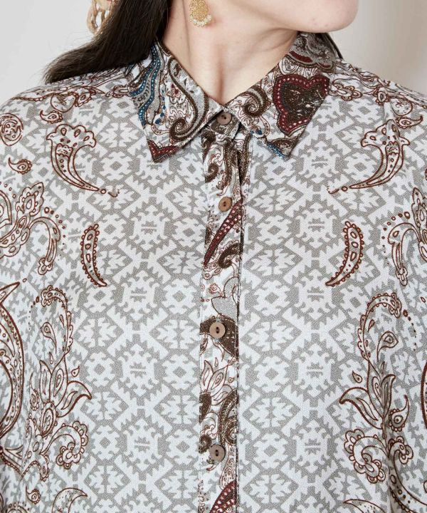 Paisly Printed Shirt Tops by AMINA - Ametsuchi
