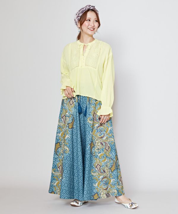 Paisly Printed Wide Leg Pants Pants & Shorts by AMINA - Ametsuchi