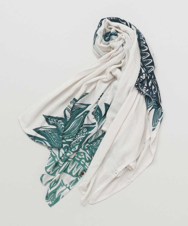 UV Protection Tribal Feather Print Scarf with Pouch Scarves by AMINA - Ametsuchi